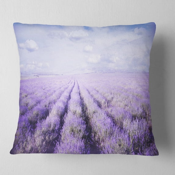 Designart Fields of Lavender Against Blue Sky - Landscape Printed Throw Pillow - 16x16