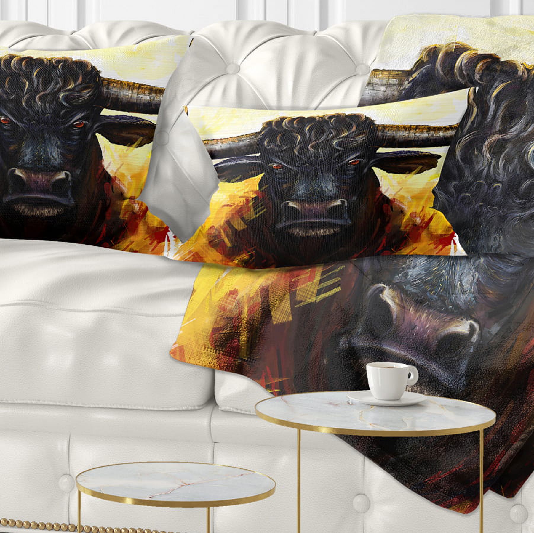 Designart Fierce Bull Illustration - Animal Throw Pillow - 12x20