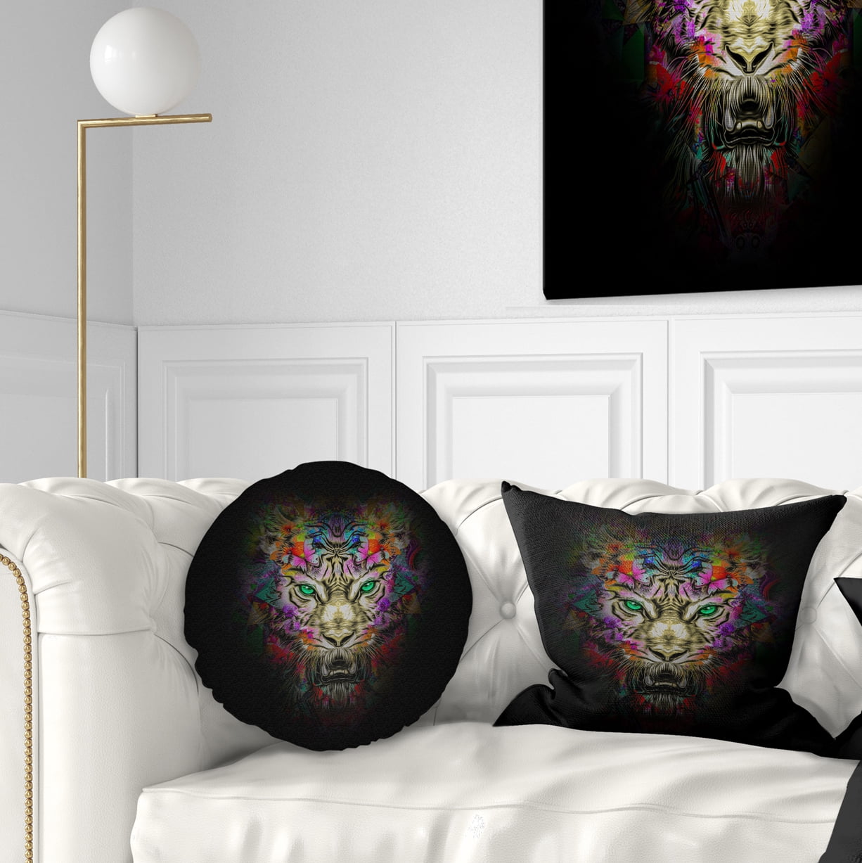 Designart Fierce Tiger Head on Black - Animal Throw Pillow - 12x20