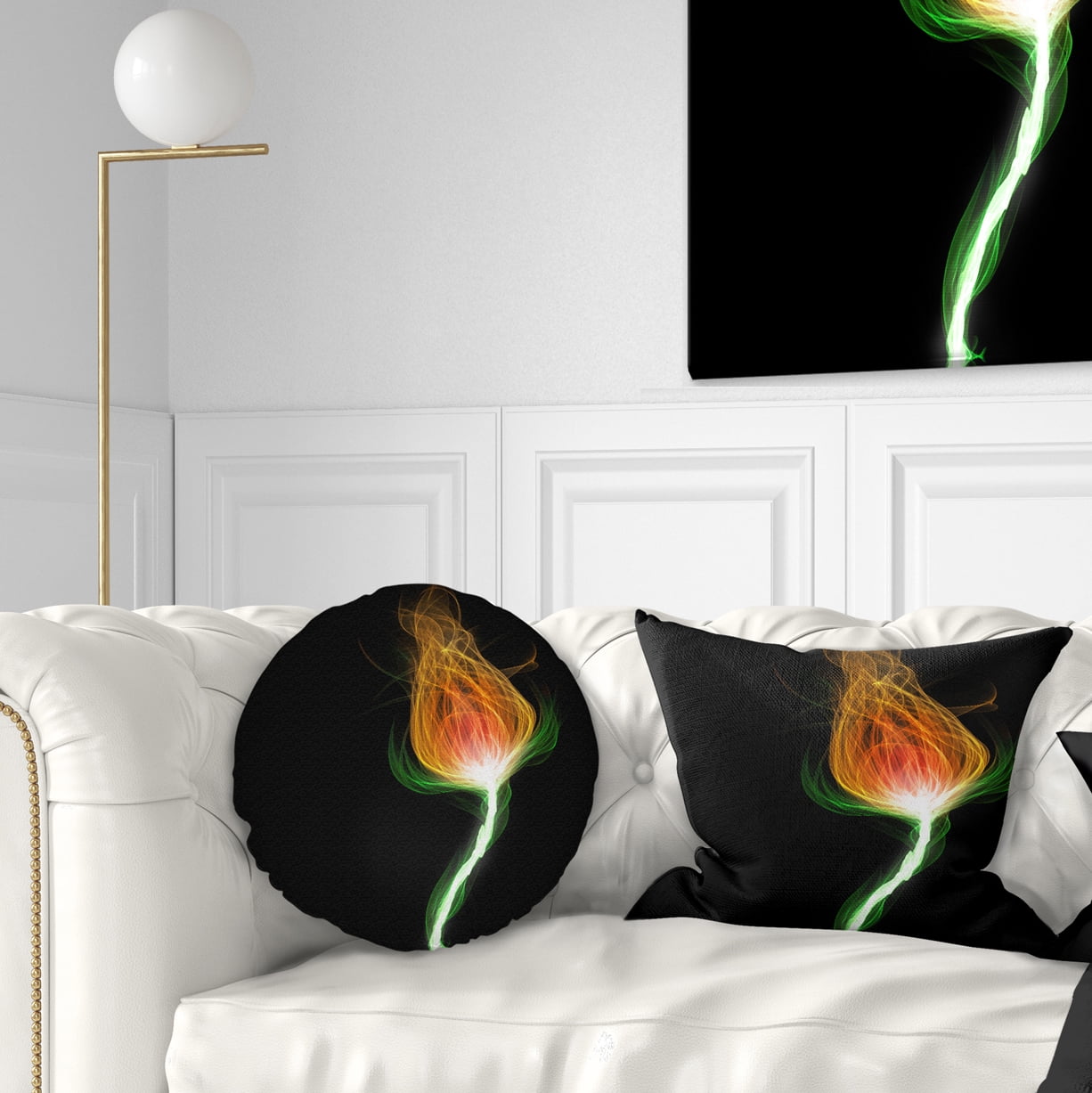 Designart Fiery Fractal Flower with Stem - Floral Throw Pillow - 12x20