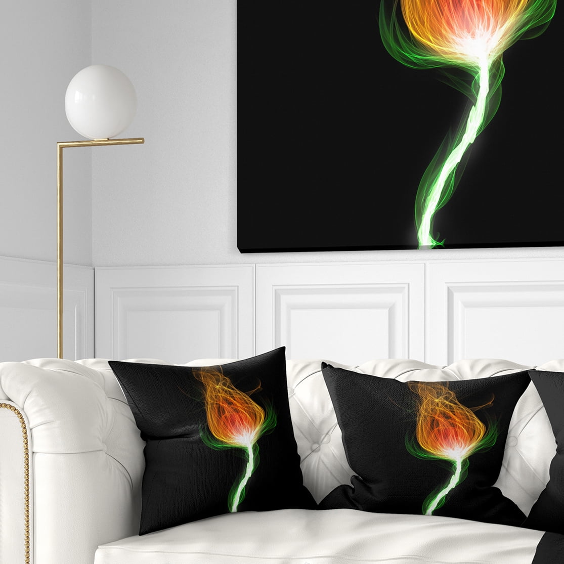 Designart Fiery Fractal Flower with Stem - Floral Throw Pillow - 18x18