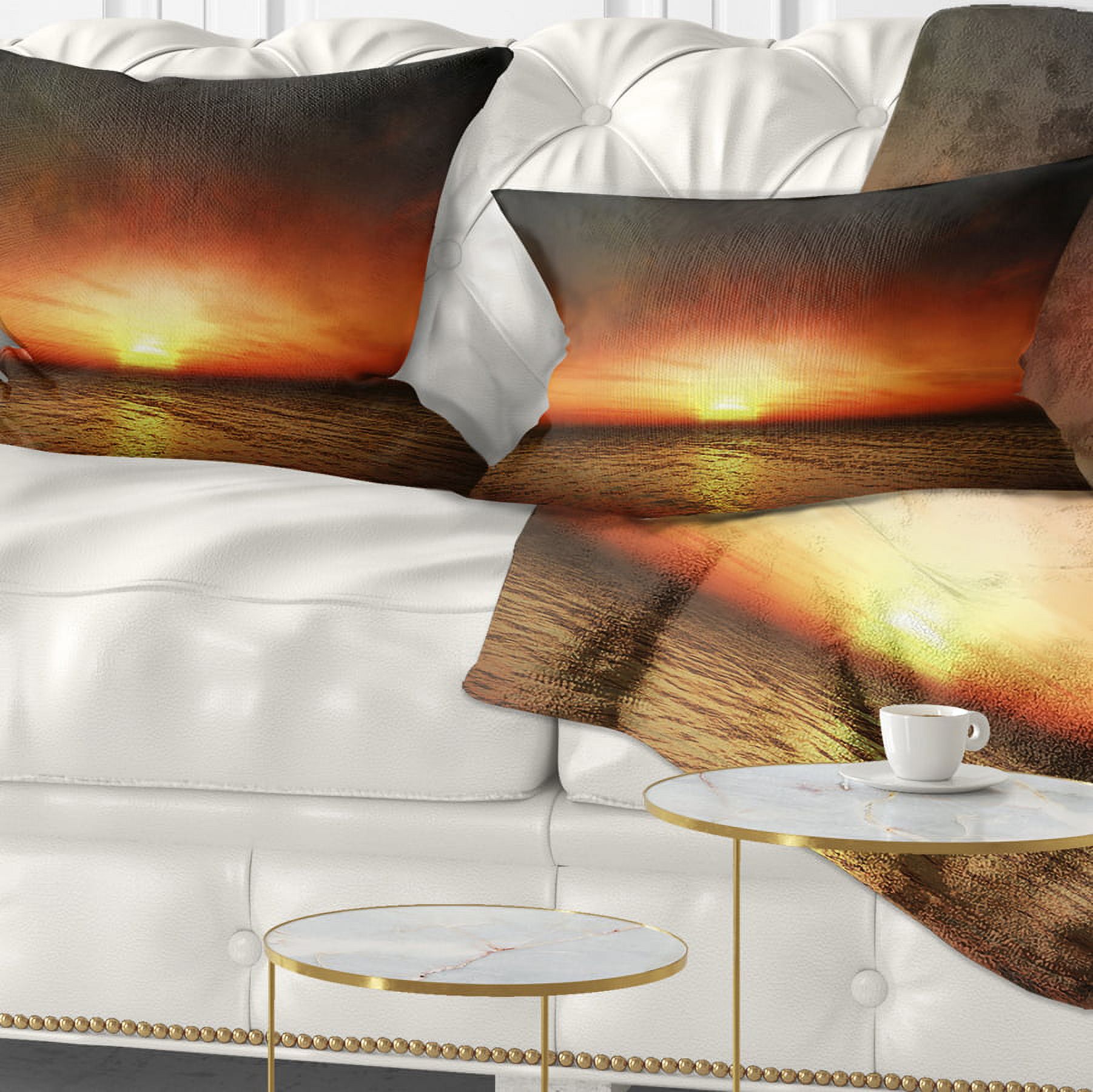 Designart Fiery Sunset Beach under Cloudy Sky - Modern Seashore Throw Pillow - 12x20