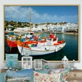 thumbnail image 1 of Designart "Finishing Boat At A Greek Port" Hunting & Fishing Floater Framed Wall Art Prints, 1 of 1