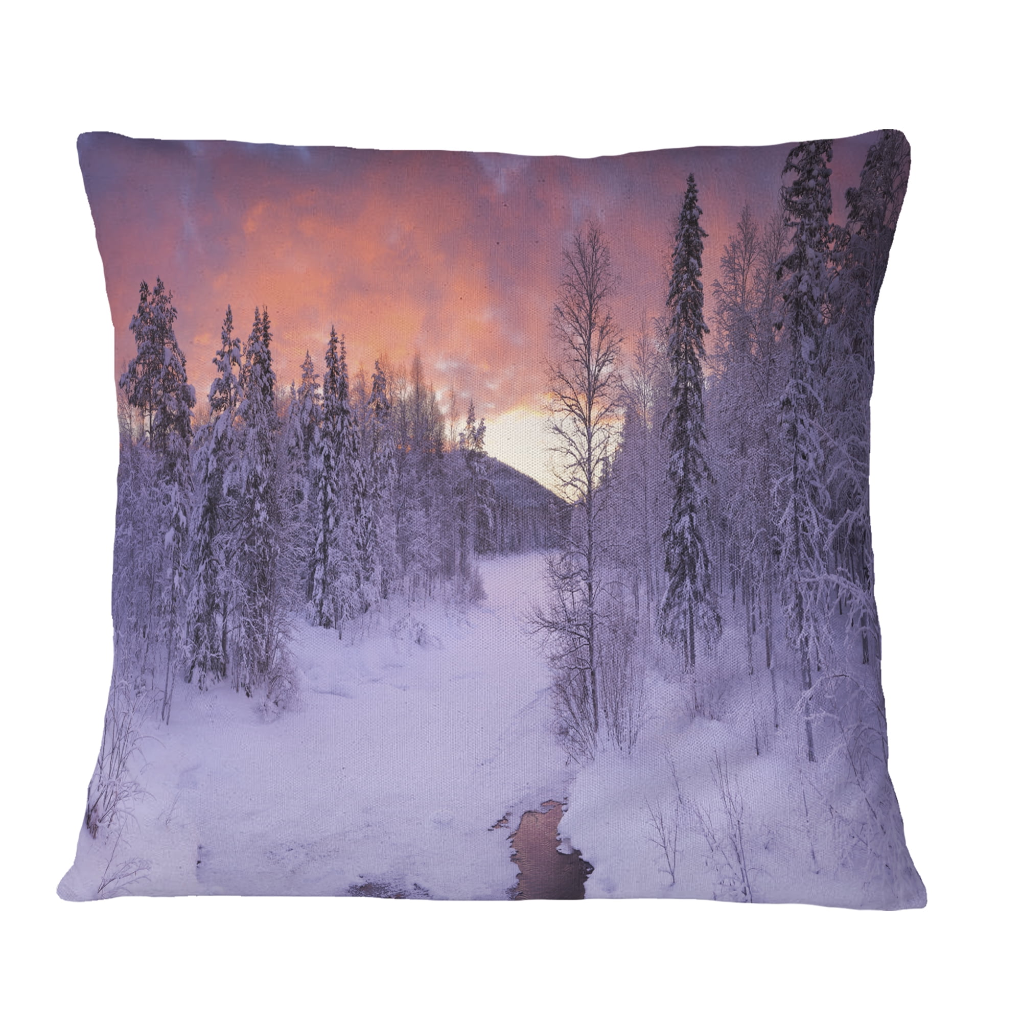 Designart Finnish Lapland Trees in Winter - Landscape Printed Throw Pillow - 18x18