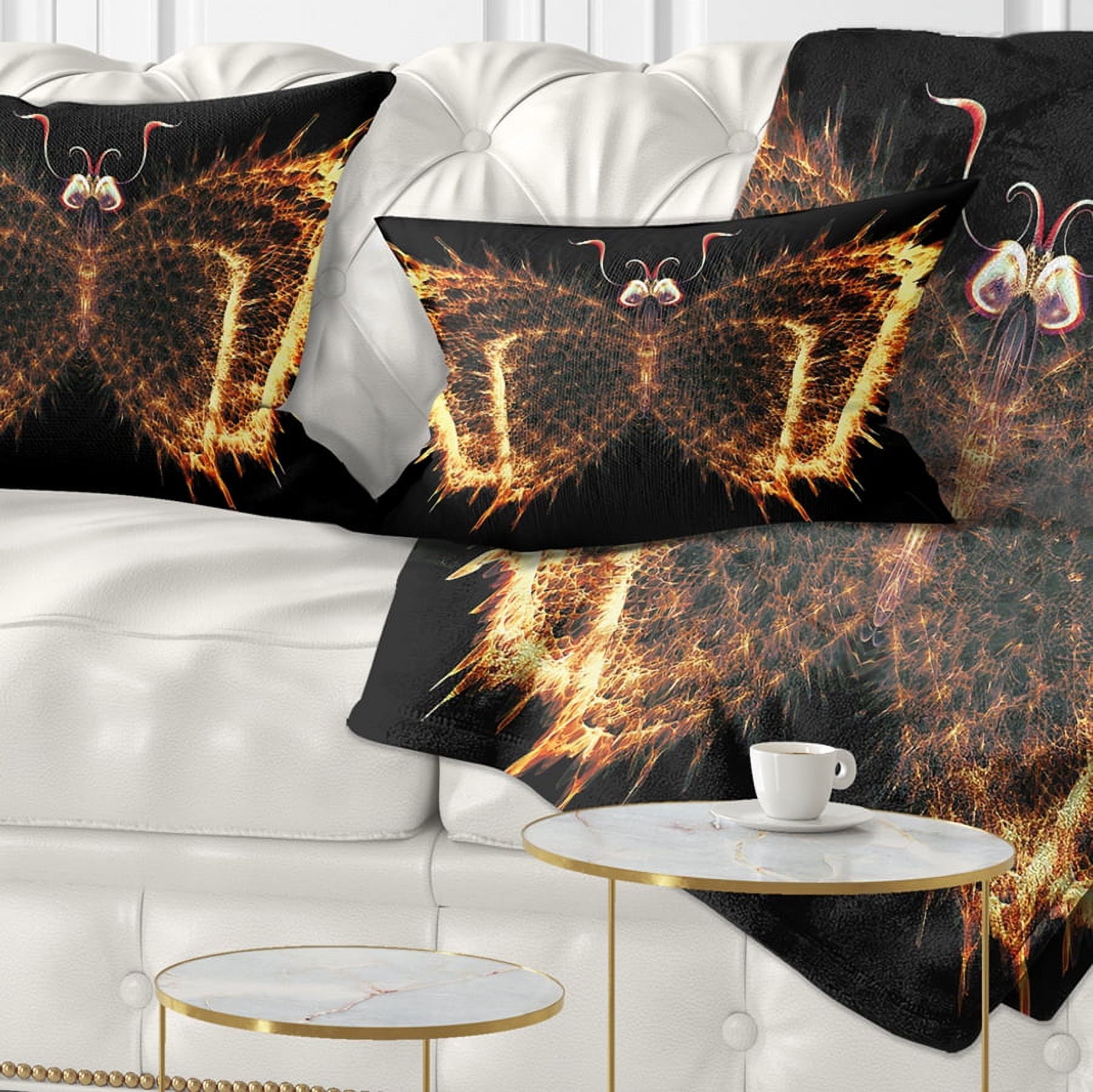 Designart Fire Fractal Butterfly in Dark - Abstract Throw Pillow - 12x20