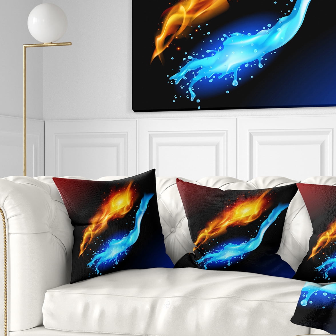 Designart Fire and Water - Contemporary Throw Pillow - 16x16