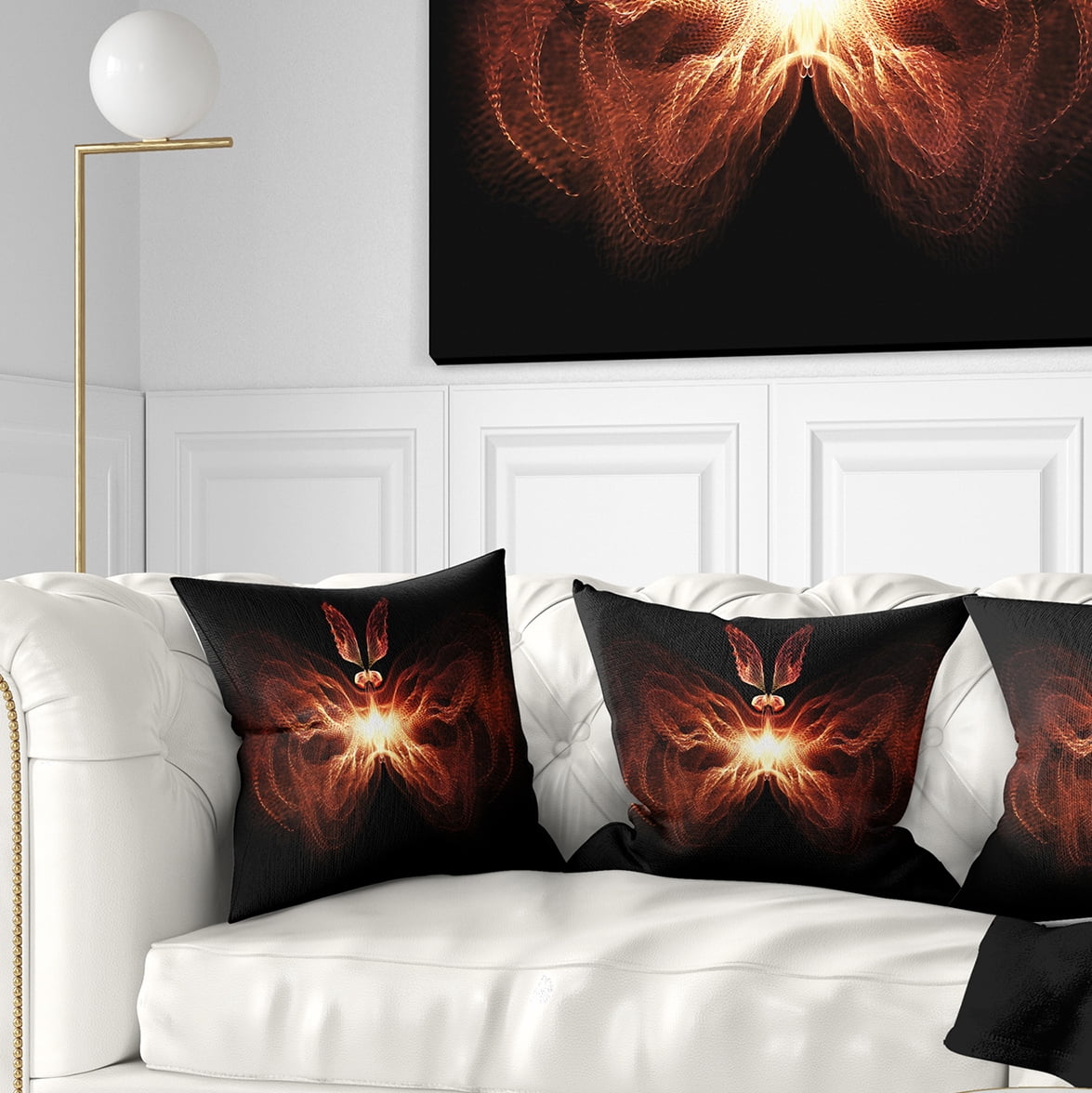 Designart Fire in Middle Fractal Butterfly - Abstract Throw Pillow - 16x16