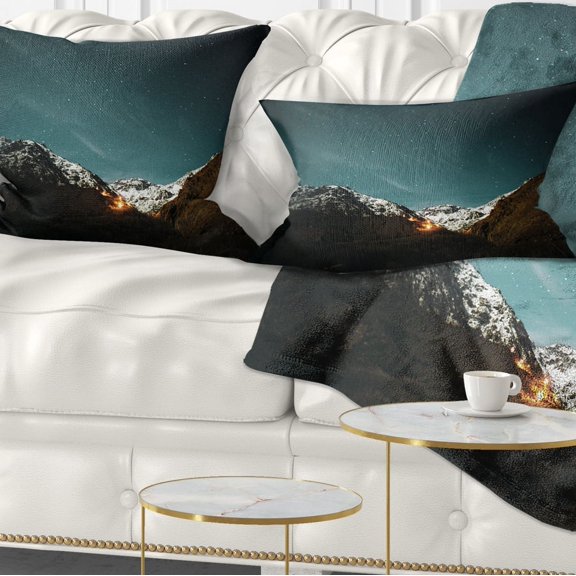 Designart Fire in Rugged Mountains - Landscape Printed Throw Pillow - 12x20