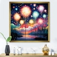 thumbnail image 1 of Designart "Fireworks by the Lake in Blue and Pink" Fashion Framed Wall Art Decor - Modern Blue Fireworks Entryway Framed Wall Art Print, 1 of 6