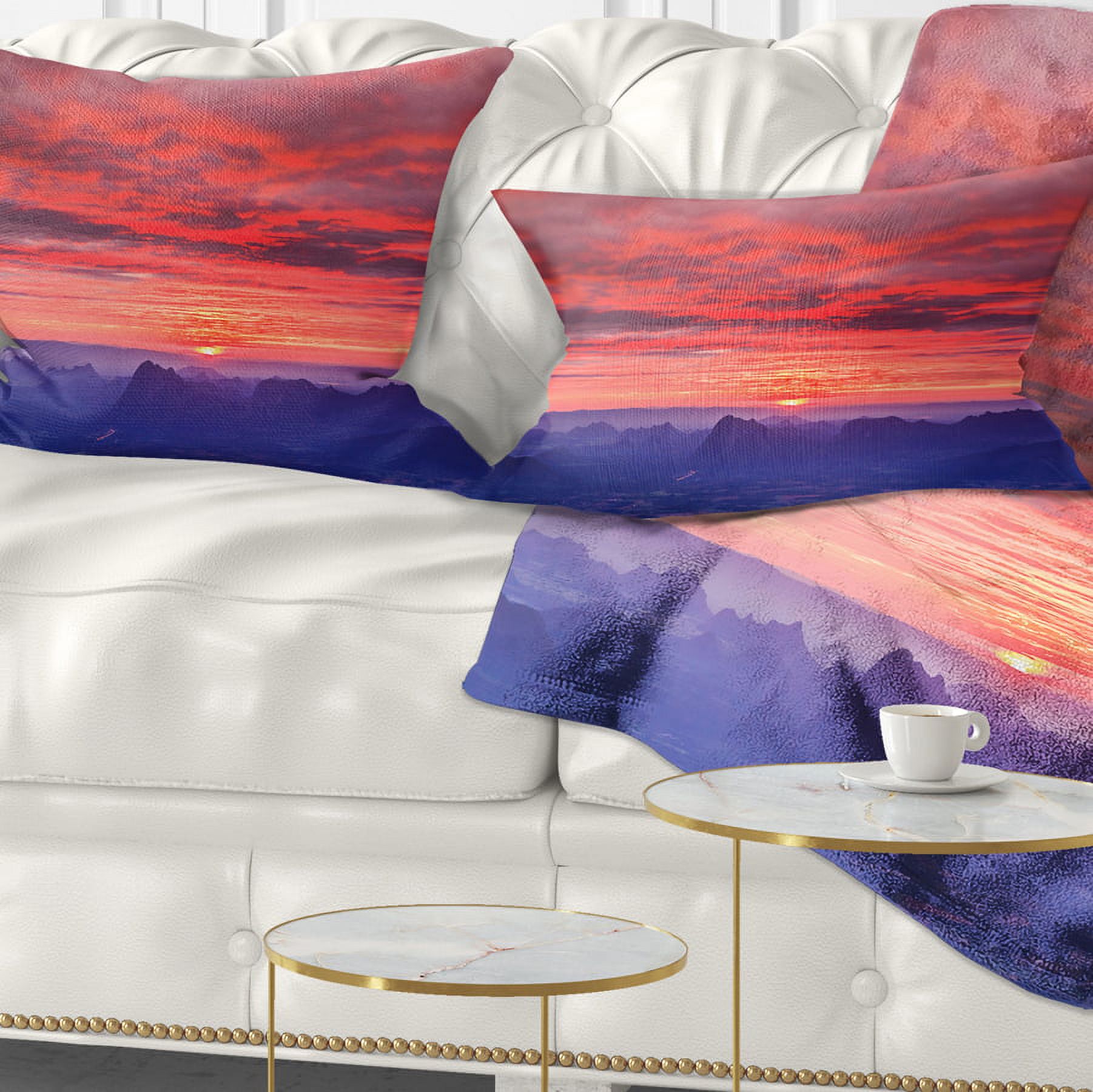 Designart First Light Morning Sunrise - Skyline Photography Throw Pillow - 12x20