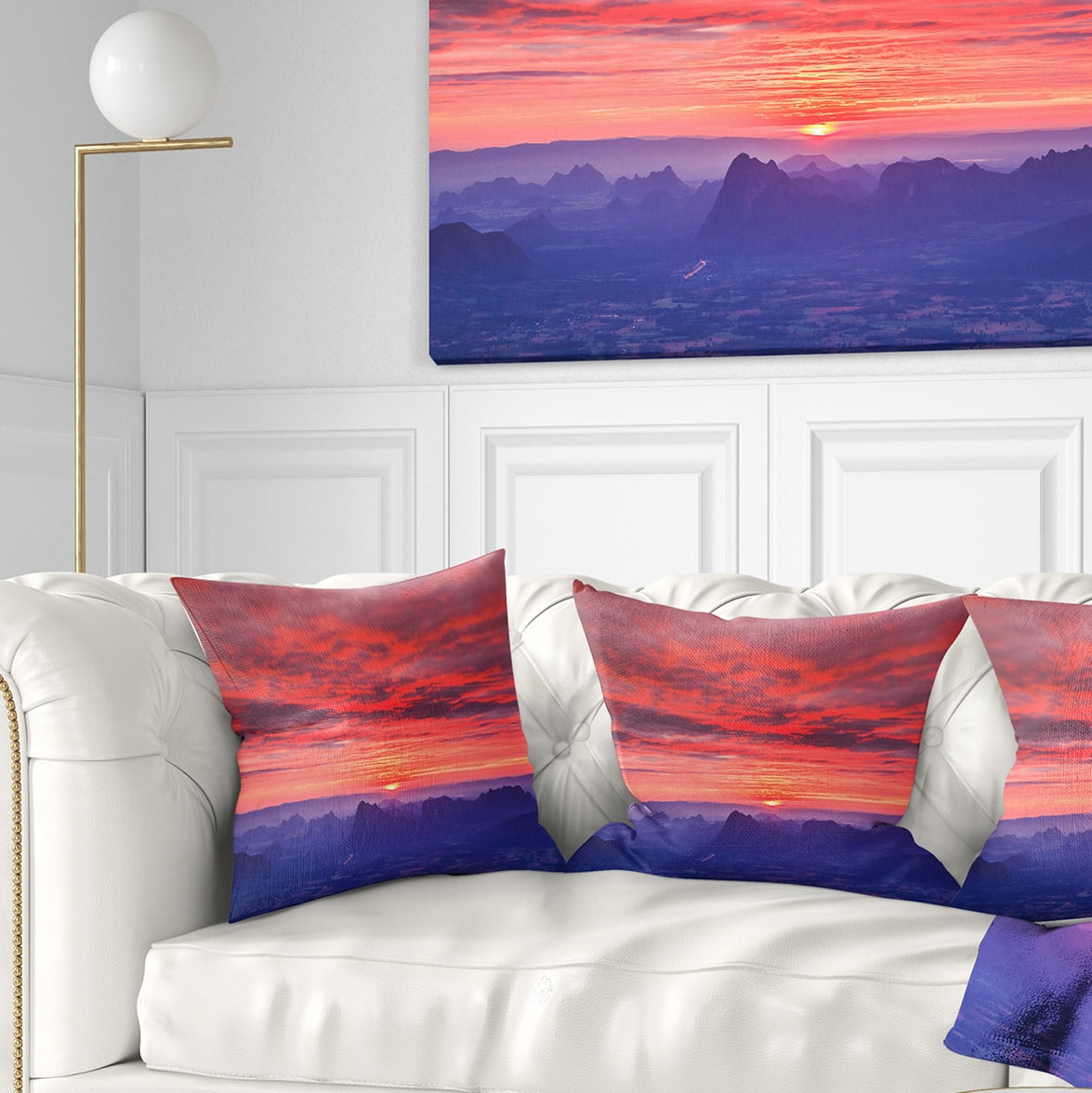 Designart First Light Morning Sunrise - Skyline Photography Throw Pillow - 18x18