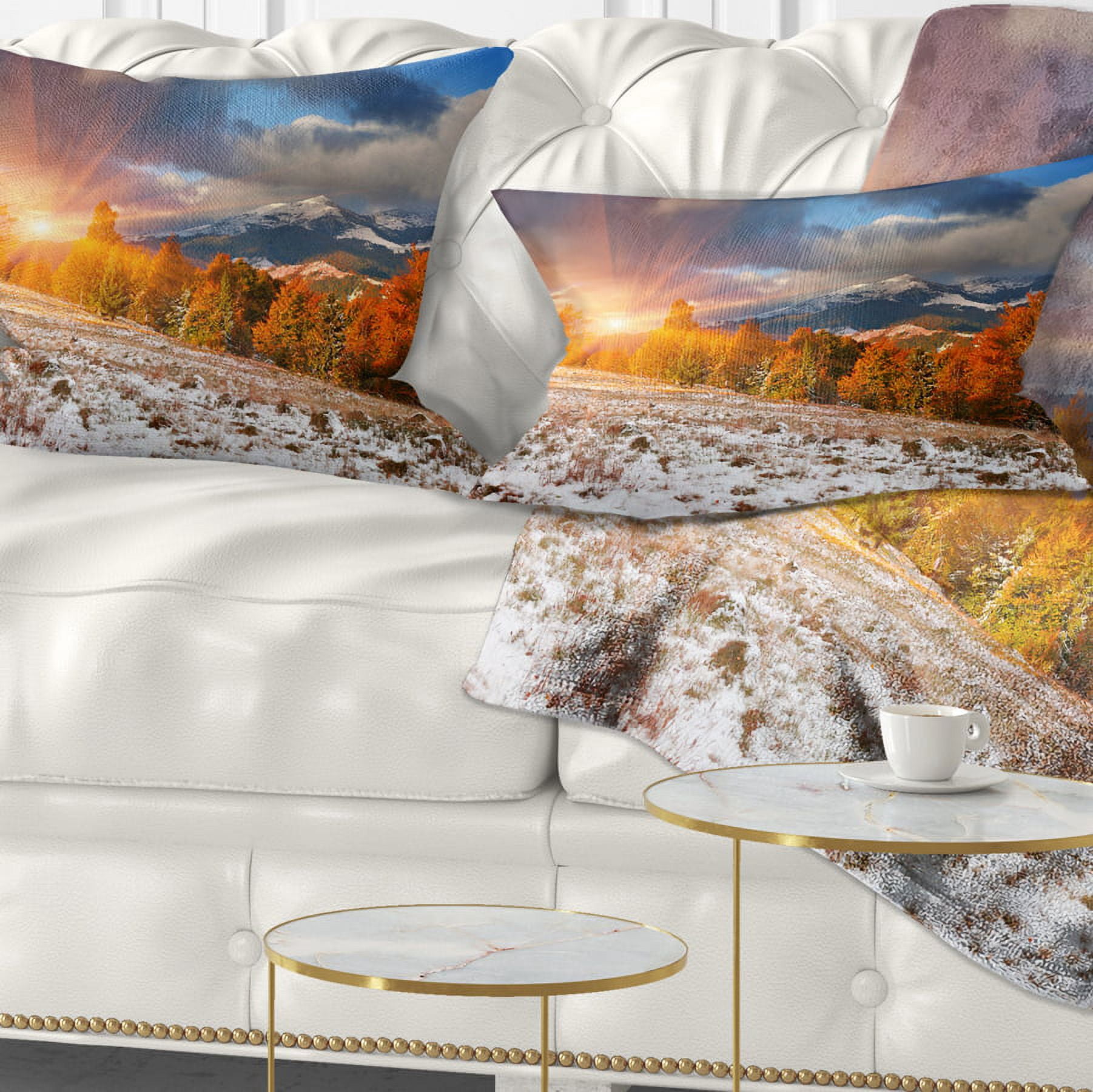 Designart First Snow in Carpathian Mountains - Landscape Photography Throw Pillow - 12x20