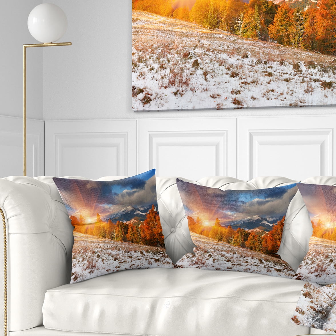Designart First Snow in Carpathian Mountains - Landscape Photography Throw Pillow - 16x16