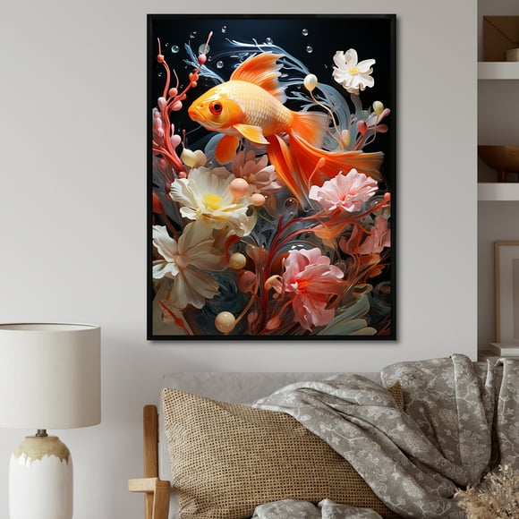 Designart "Fish In Minimalist Aquarium" Aquariums Floater Framed Wall Art Prints