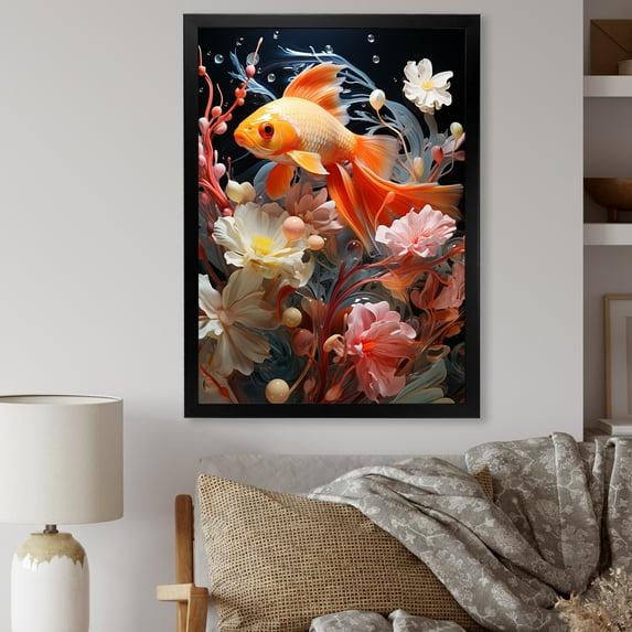 Designart "Fish In Minimalist Aquarium" Aquariums Picture Framed Wall Art Prints