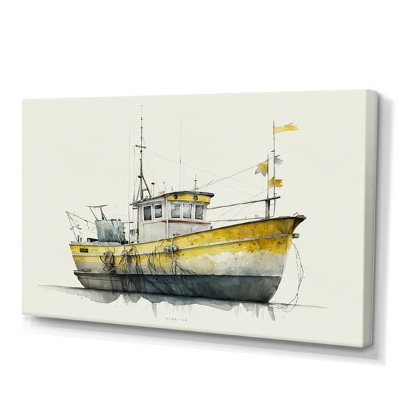 Designart Fisherman'S Boat In The Snow III Canvas Wall Art