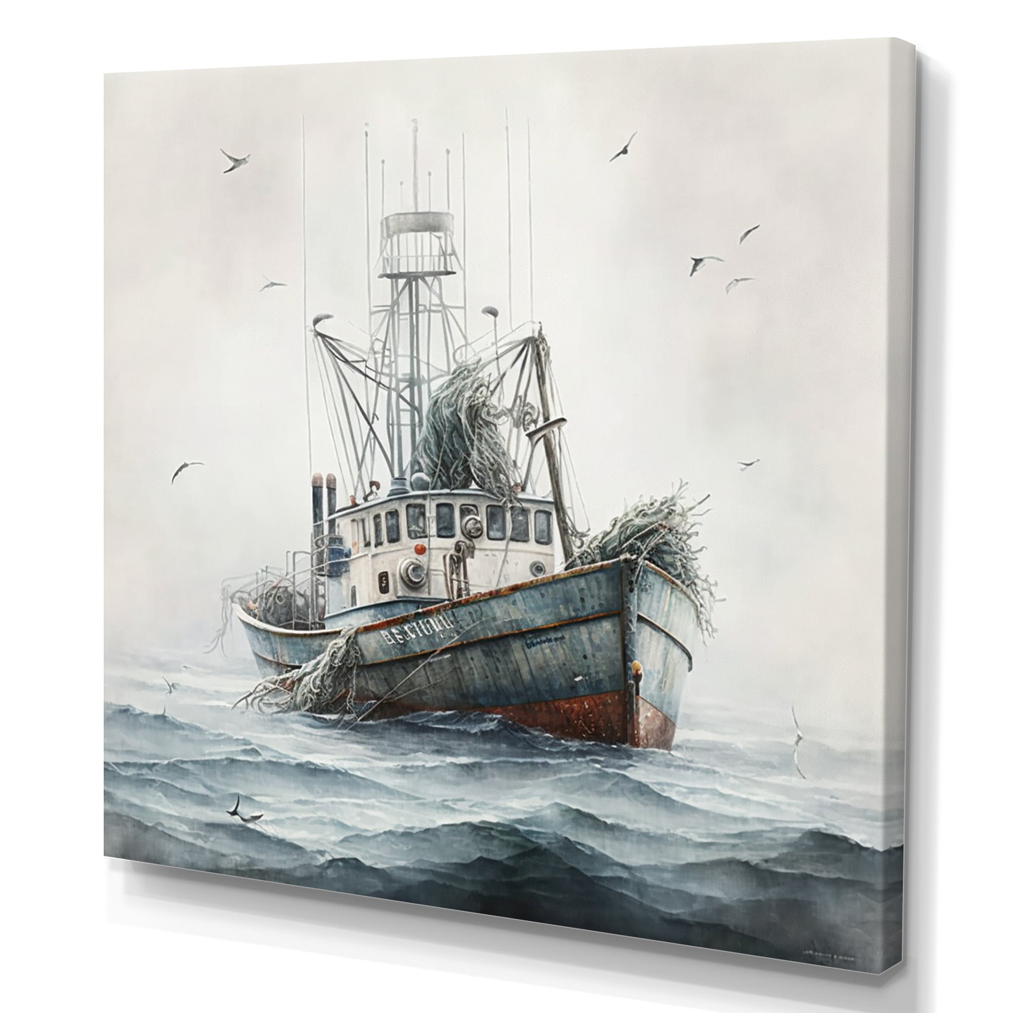 Designart Fisherman'S Boat On The Ocean I Canvas Wall Art