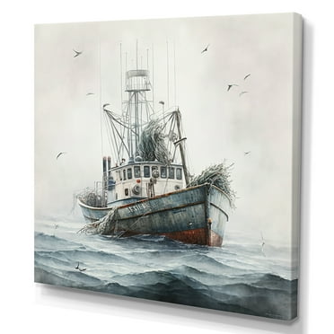 Designart Fisherman'S Boat On The Ocean I Canvas Wall Art