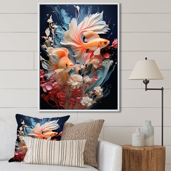 Designart "Fishes In Minimalist Aquariums" Aquariums Floater Framed Wall Decor