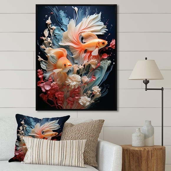 Designart "Fishes In Minimalist Aquariums" Aquariums Floater Framed Wall Decor
