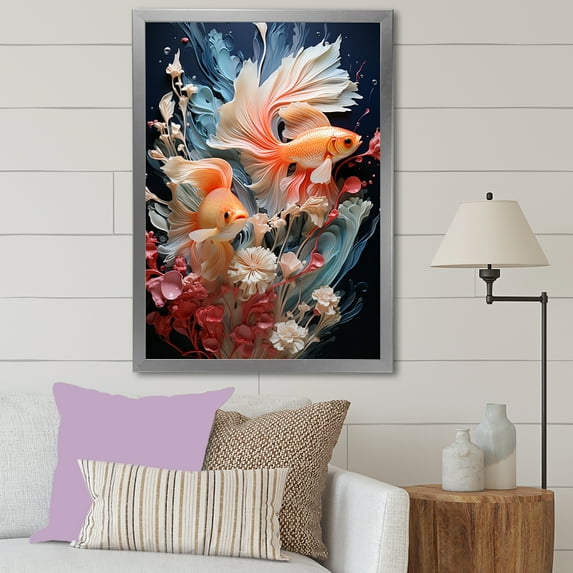 Designart "Fishes In Minimalist Aquariums" Aquariums Picture Framed Wall Decor