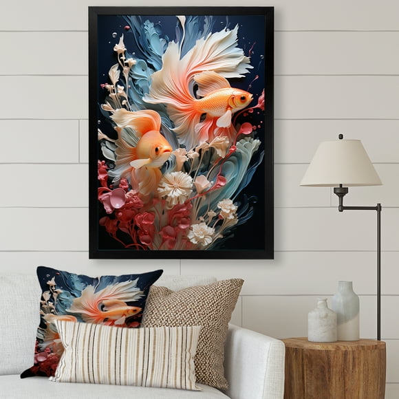 Designart "Fishes In Minimalist Aquariums" Aquariums Picture Framed Wall Decor