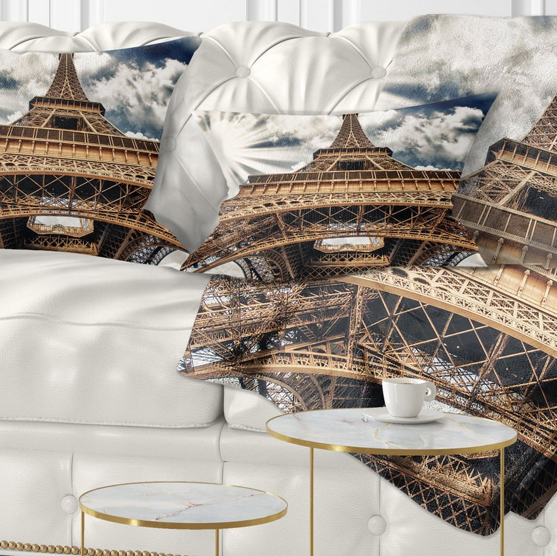 Designart Fisheye View of Paris Eiffel Tower - Cityscape Digital Throw Pillow - 12x20