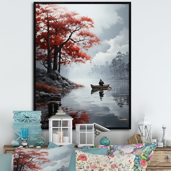 Designart "Fishing At The Lake Breeze I" Floral Floater Framed Wall Decor