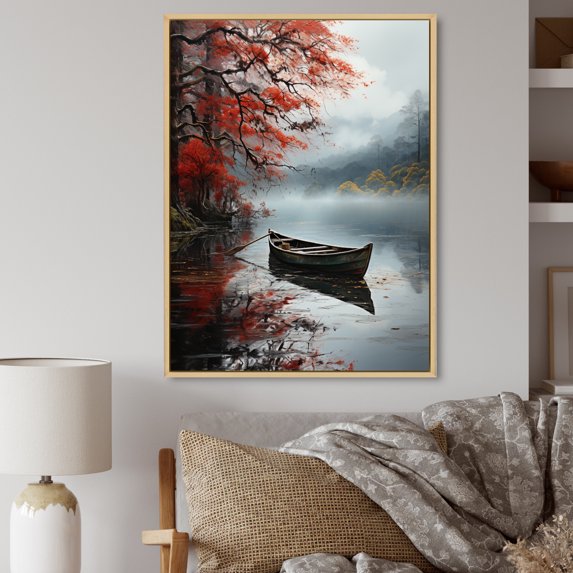 Designart "Fishing At The Lake Breeze II" Floral Floater Framed Wall Art Living Room