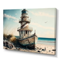 Designart Fishing Boat And Light House II Canvas Wall Art