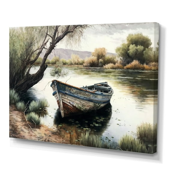 Designart Fishing Boat In The River Canvas Wall Art
