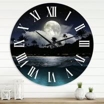 Designart 'Fishing Boat Under Tropical Full Moon' Modern Wall Clock