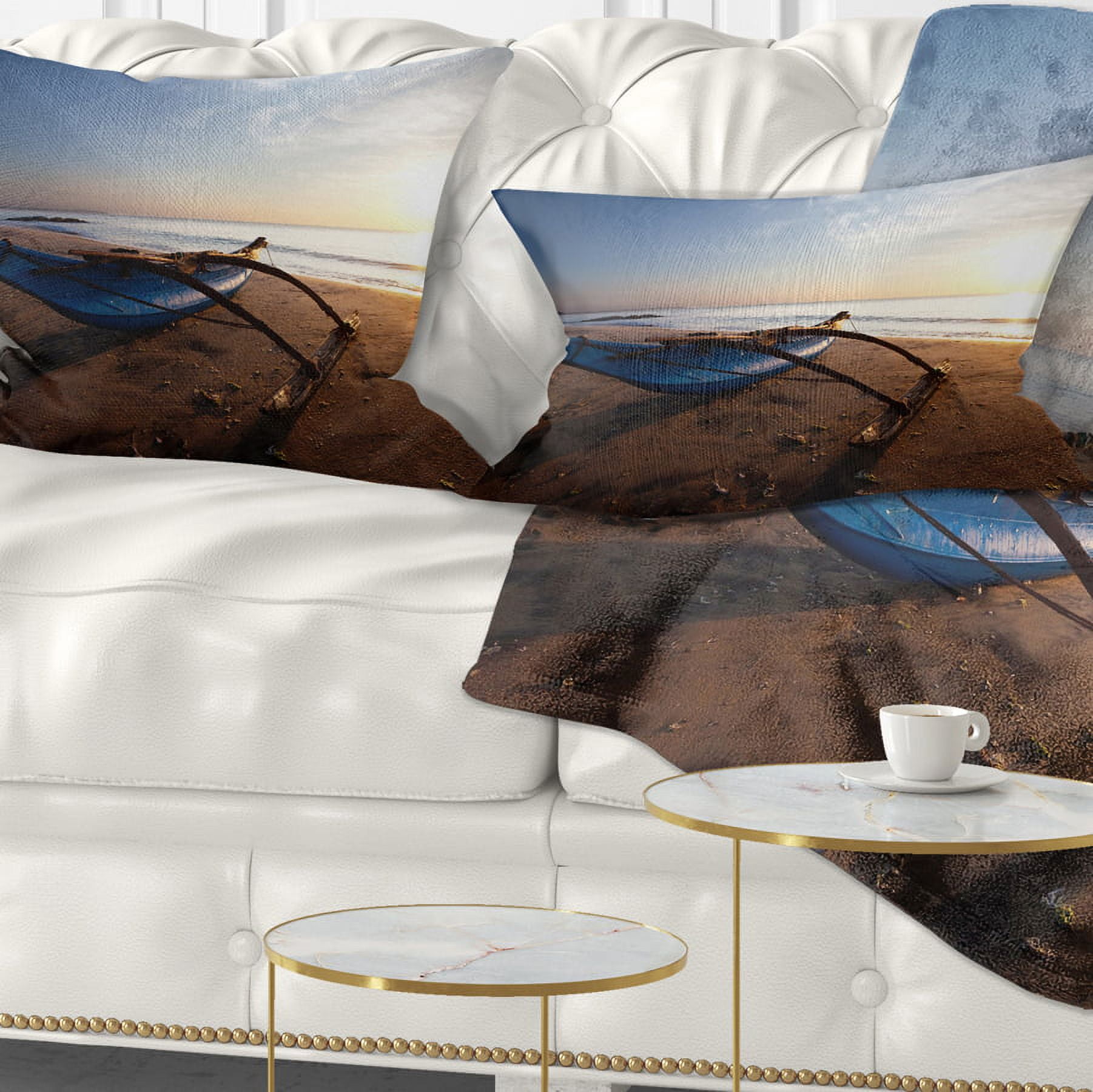 Designart Fishing Boat in Sri Lanka Beach - Seashore Throw Pillow - 12x20