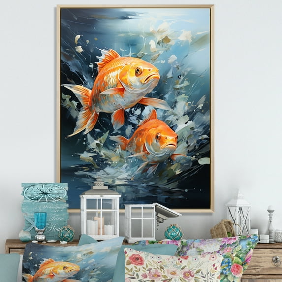 Designart "Fishing Carp composition II" Animals Floater Framed Canvas Print