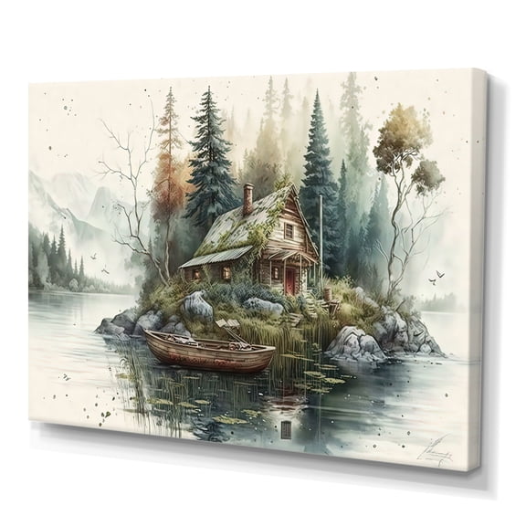 Designart Fishing House By The Lake I Canvas Wall Art