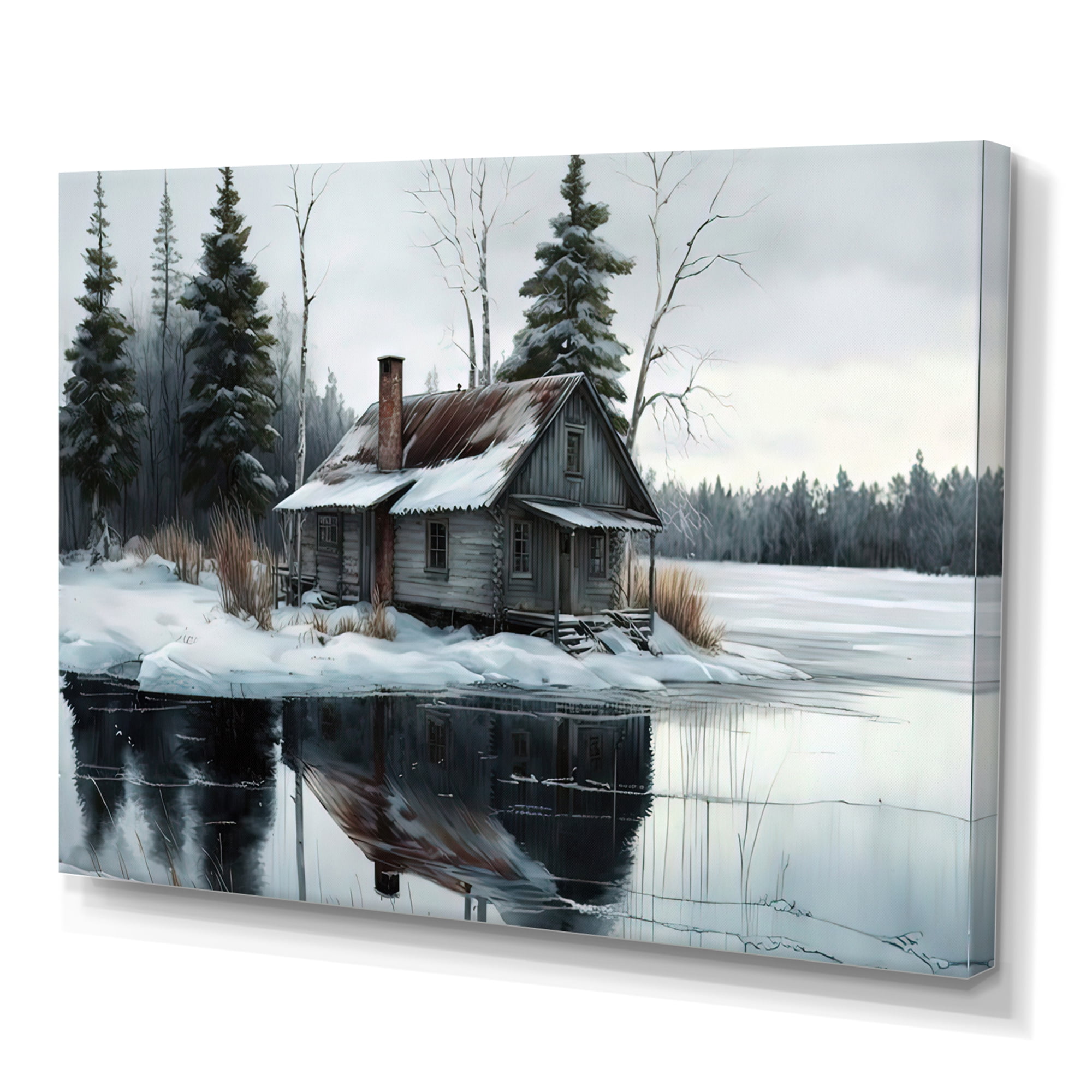 Designart Fishing House By The Lake III Canvas Wall Art