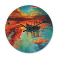 thumbnail image 1 of Designart 'Fishing Sailing Boat at Red Sunset Glow' Modern Wood Wall Clock, 1 of 5