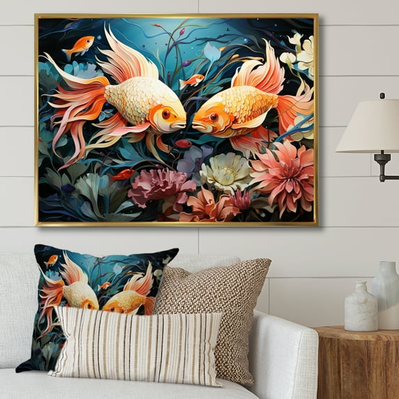 Designart "Fishing curious Waters III" Animals Floater Framed Canvas Wall Art