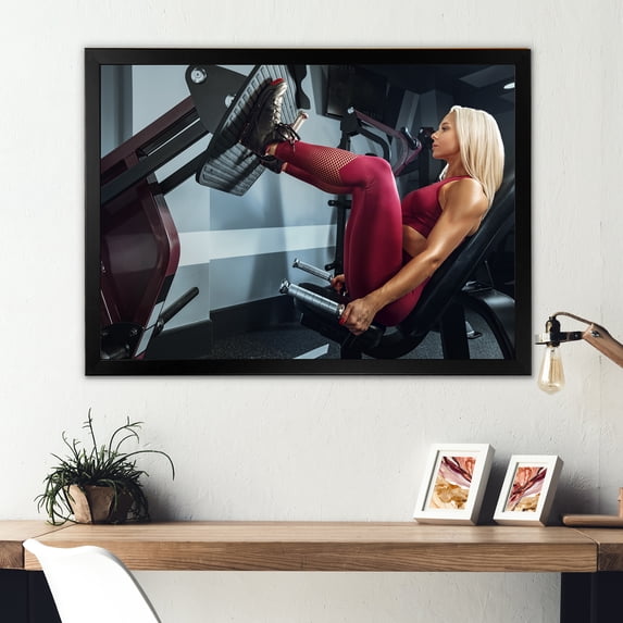 Designart "Fitness Concept In Woman'S Gym Training" Aerobic & Bodybuilding Picture Framed Wall Decor