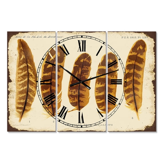 Designart 'Five Pheasant Feathers ' Oversized Cottage Wall Clock