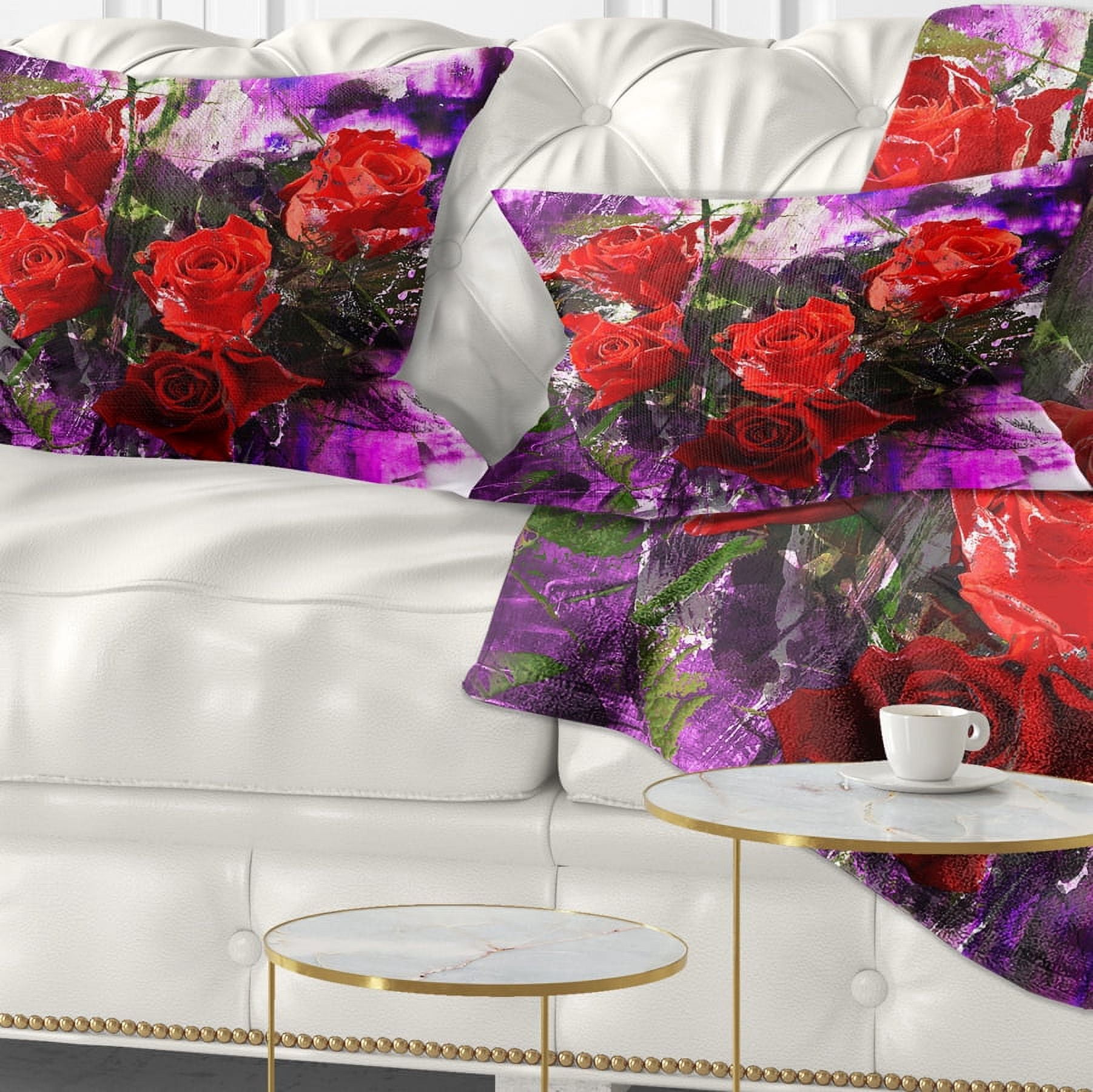Designart Five Red Roses Abstract Background - Floral Throw Pillow - 12x20