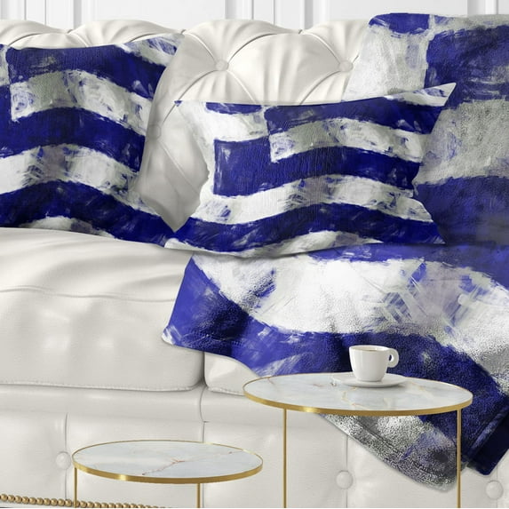 Designart Flag of Greece - Contemporary Throw Pillow - 12x20