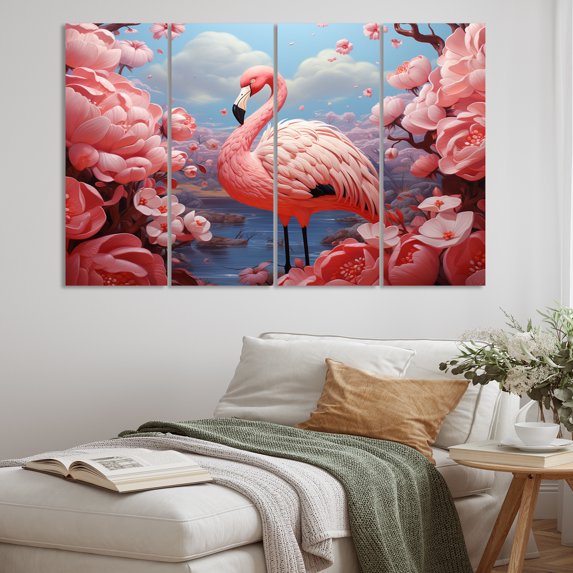 Designart "Flair of Pink Flamingos" Animals Metal Wall Decor Set