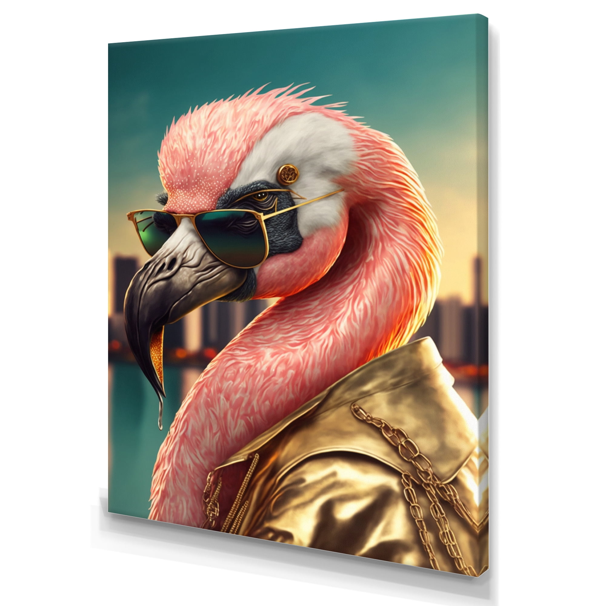 Designart Flamingo Gangster In NYC III Canvas Wall Art