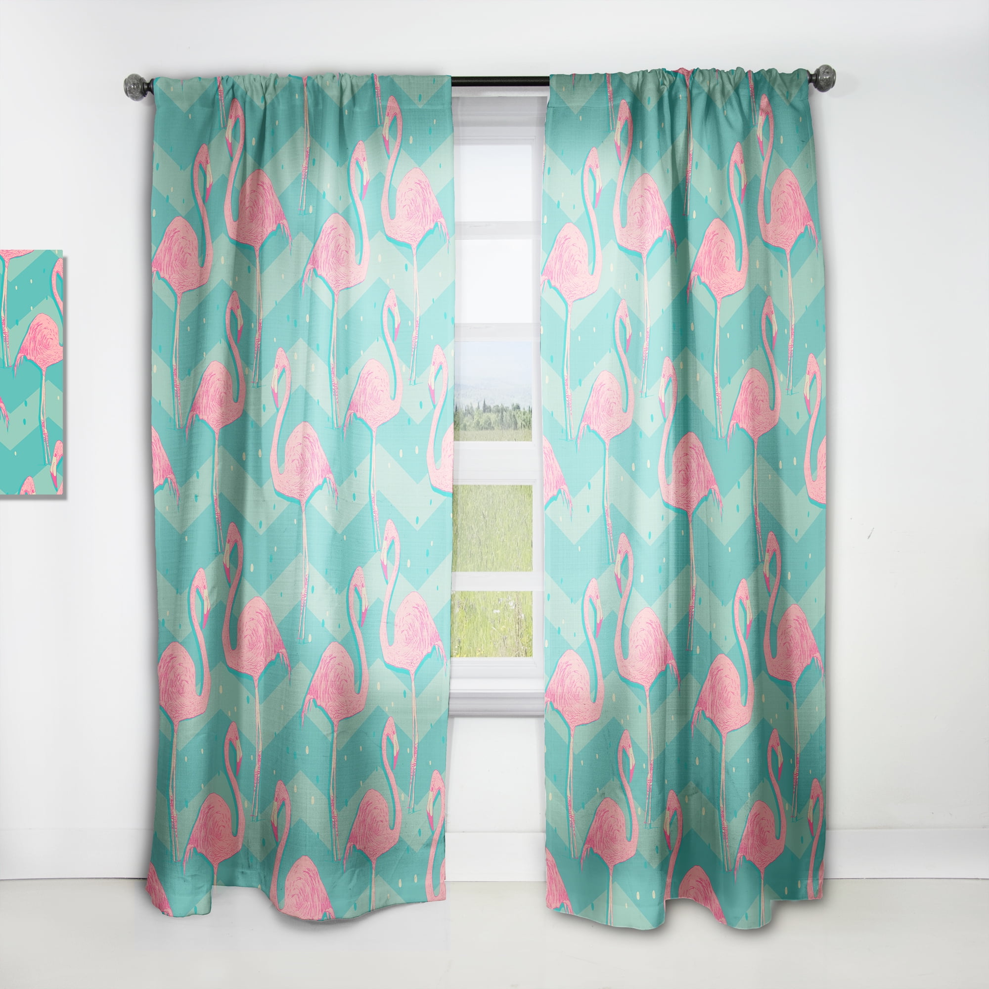 Designart 'Flamingo Illustration' Tropical Curtain Panel