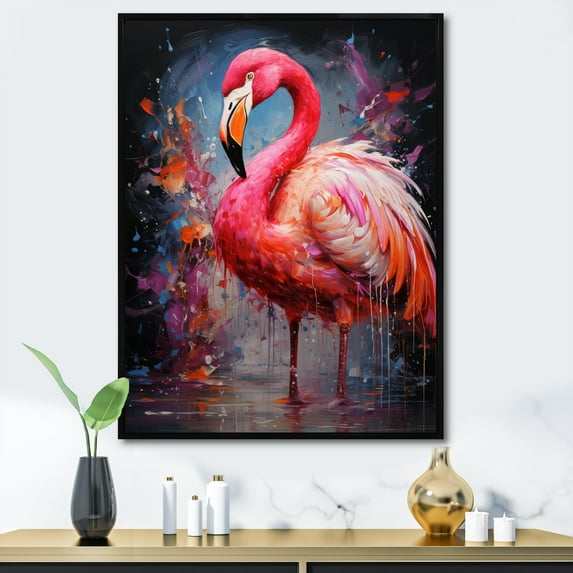 Designart "Flamingo Intense Fuchsia Artdeco" Animals Floater Framed Canvas Art Print