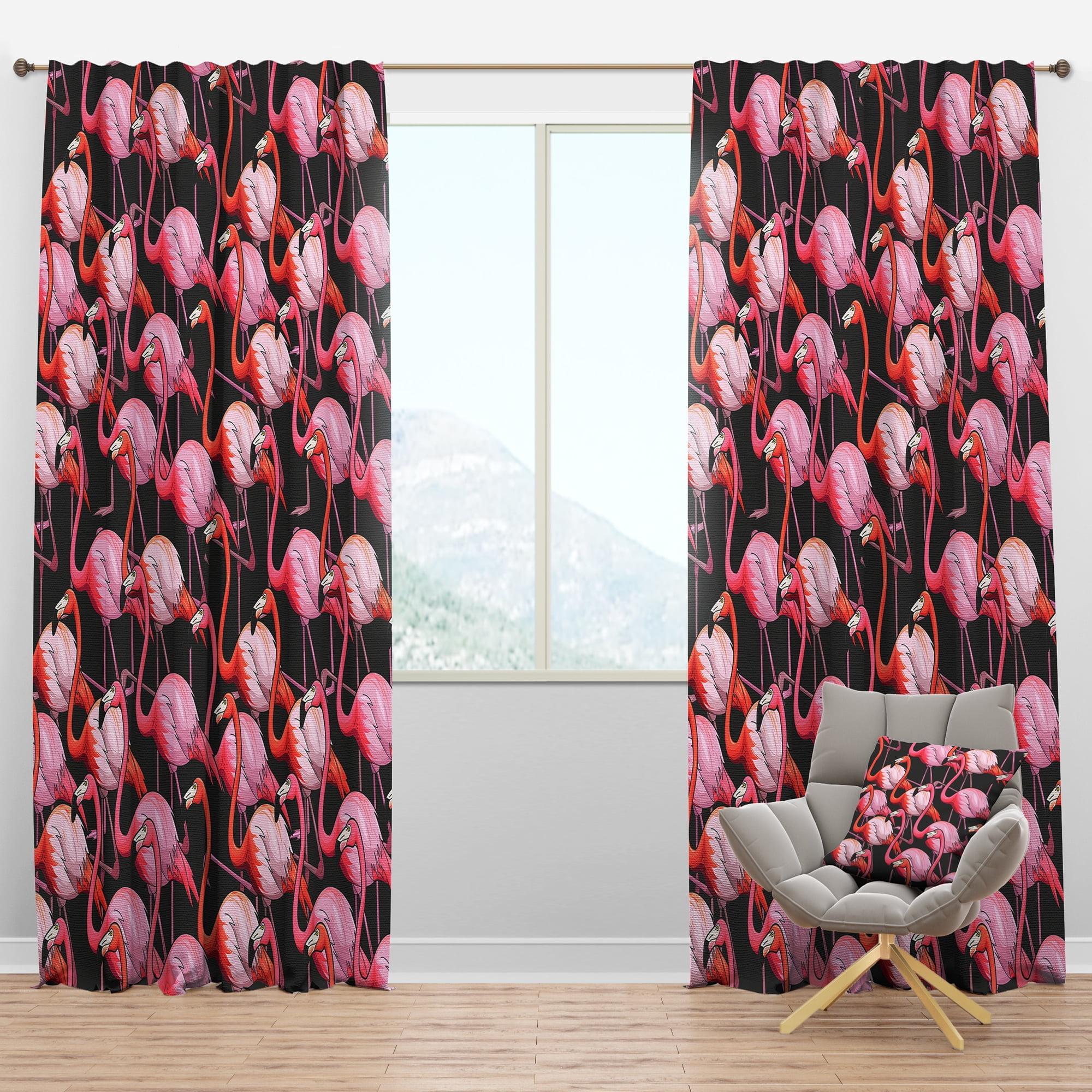 Designart 'Flamingo On Black' Tropical Blackout Curtain Panel