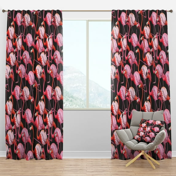 Designart 'Flamingo On Black' Tropical Blackout Curtain Panel