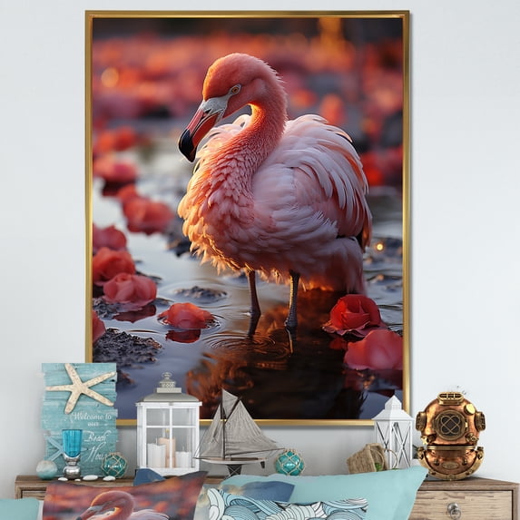 Designart "Flamingo Paradise Reverie I" Animals Flamingo Floater Framed Canvas Prints