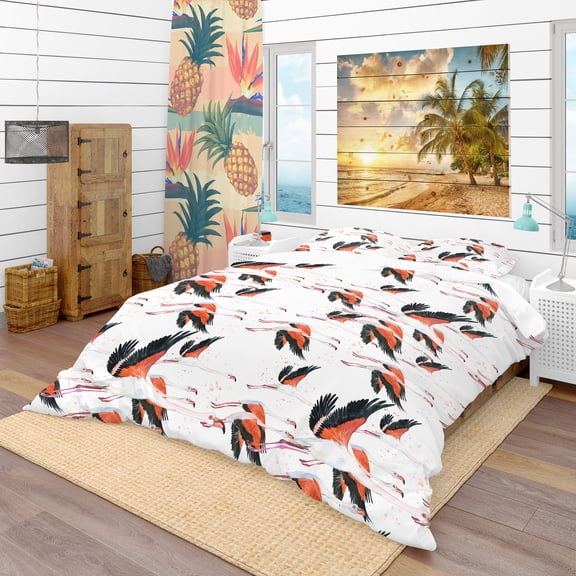 Designart 'Flamingo Watercolor Tropical' Tropical Duvet Cover Set